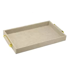 Bandeja Decorativa Em MDF e Acrílico Nas Cores Bege e Dourado