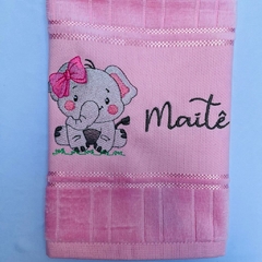 Toalha Lavabo Bordada Personalizada Infantil 30 x 45 cm – Safari: Elefantinha com Laço - comprar online