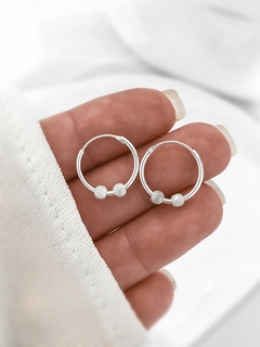 Argollas bolita diamantada P925