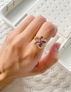 Anillo Flor con Strass - joyería rubí