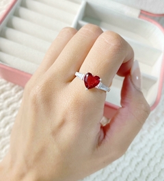 Anillo cora rojo cubic, plata 925