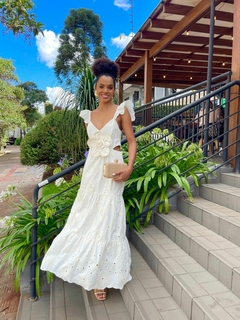 VESTIDO MIDI LINHO BORDADO FLOR - comprar online