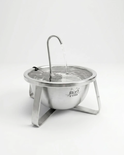Fonte Bebedouro Inox Classic Gatos (sem tampa) + Suporte Antiqueda + 6 meses de Filtros + Kit Limpeza - 1,5 litros - Bivolt