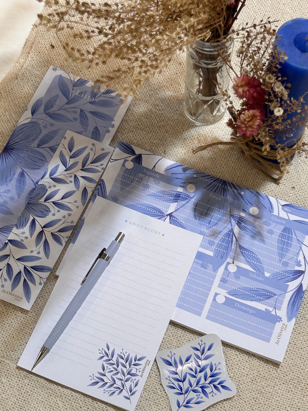 Kit Papelaria Floral Azul