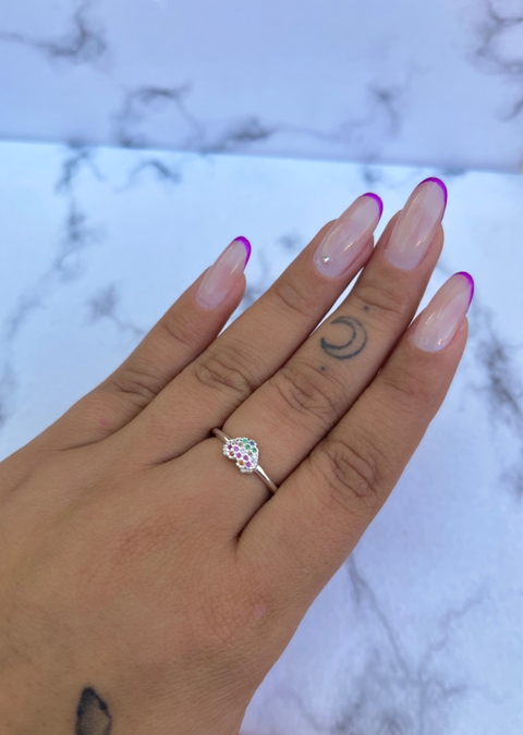 Anel coração zircônia multicolor