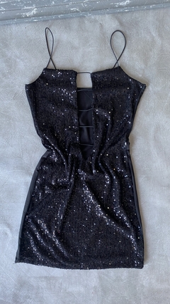 Vestido lentejuela escote cordón - BETULA