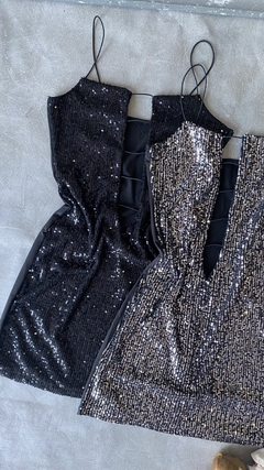 Vestido lentejuela escote cordón - tienda online