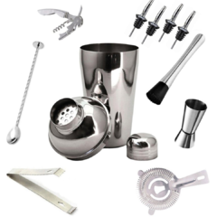 Kit Barman Profissional Coqueteleira 500ml 11 Peças Inox Caipirinha Drinks