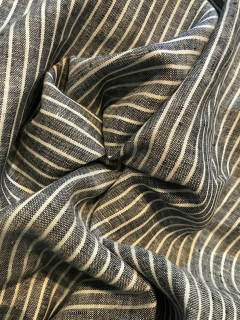 Cambraia de linho Lituânia Preto com Listra branca 100% linho