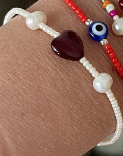 Pulsera corazón grande y Perlas