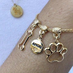 Pulseira Pingentes - Osso, Amor, Pata - Banho ouro18