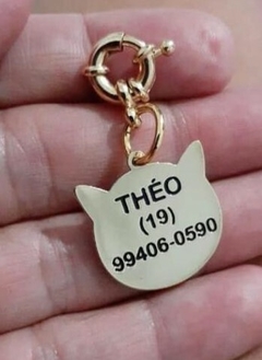 Plaquinha cara gato - ouro ou prata