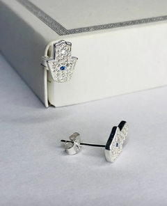Aros de plata 925 pasante con cubics azul y micropave cristal manito de la protección en internet