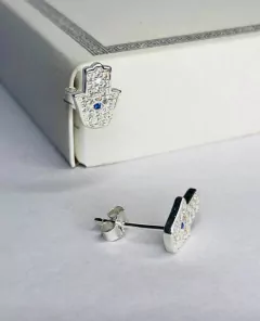 Aros de plata 925 pasante con cubics azul y micropave cristal manito de la protección en internet