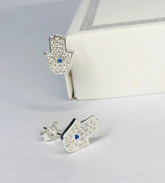Aros de plata 925 pasante con cubics azul y micropave cristal manito de la protección en internet