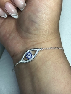 Pulsera de plata 925 ojo de la protección con cubics azules y micropave cristal - comprar online