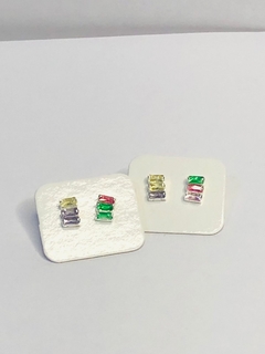 Aros Pasante De Plata 3 Cubics Multicolor Irregular