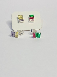 Aros Pasante De Plata 3 Cubics Multicolor Irregular - comprar online