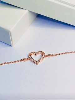 Pulsera De Plata 925 Rose Con Micropave Y Cubics. Corazón