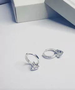 Aros Huggies De Plata 925 Corazón 2 En 1