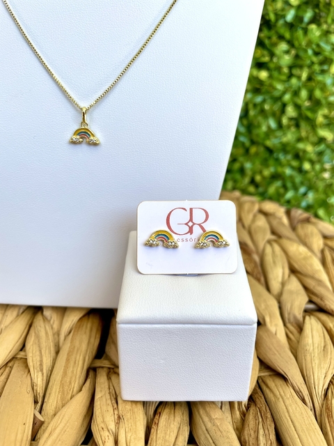 Conjunto Infantil Colar e Brinco Arco Iris