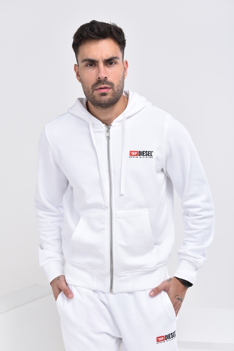 BLUSA MOLETOM DIESEL S-GINN-HOOD-ZIP-DIV FELPA C/ ZIPER E CAPUZ - BRANCA