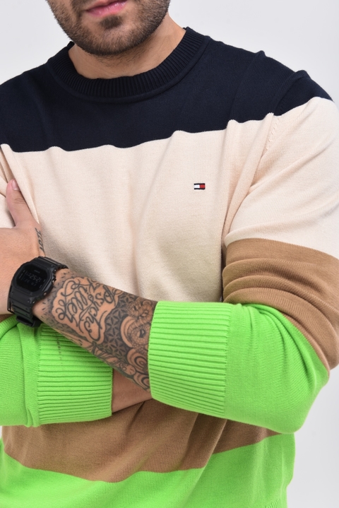 SUETER TOMMY HILFIGER SPRING COLOURBLOCK - AZUL MARINHO/ BEGE/ VERDE