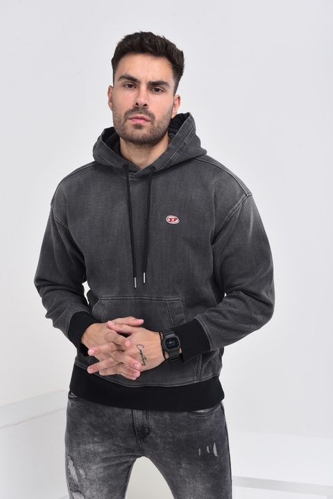 BLUSA DIESEL FECHADO COM CAPUZ D-UM-RIB-NE FELPA - BLACK MESCLADO