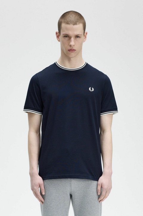 T-SHIRT FRED PERRY TWIN TIPPED - AZUL MARINHO/ BRANCO