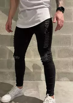 CALÇA JEANS ESTONADO MASCULINA SKINNY CENOURA COM BARRA