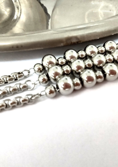 Pulsera con 3 cadenas de eslabones "Rolo" y dijes Bolitas (Acero Quirúrgico) - tienda online
