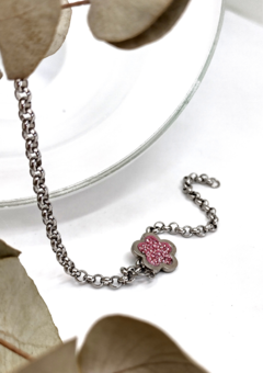 Imagen de Pulsera con Dije Círculo o Flor con Strass (Acero Quirúrgico)