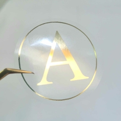 Adesivo transparente 50 unidades 5x5cm Hotstamping Com sua Logo - RESINAT