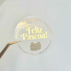 Adesivo transparente 50 unidades 5x5cm Hotstamping Feliz Páscoa - comprar online