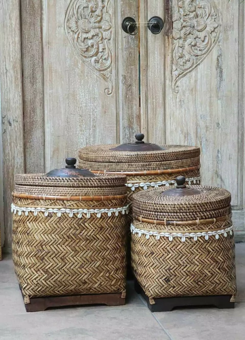 Juego De Tres Cestos Gig Con Tapa Y Buzios