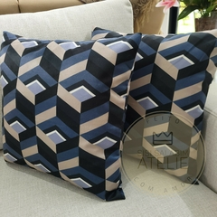 Kit com 2 Capas de Almofada Estampada Geométrica Cubos Azul - comprar online