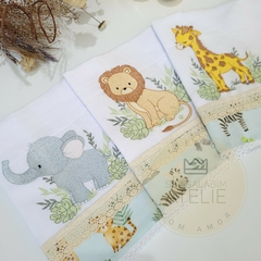 Trio de Fraldas de Boca Safari Aventureiro - Personalizável