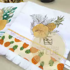 Duo Toalha de Cozinha Bordada - Abacaxi e Flores Tropicais na internet