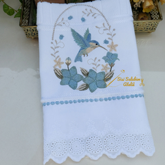 Toalha De Lavabo Beija Flor Azul - comprar online