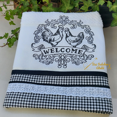 Toalha de Cozinha Bordada - FarmHouse - Welcome Preto