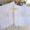 Kit Toalhas de Rosto e Lavabo Flor de Lis 3 - Branca e dourada