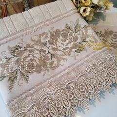 Kit Toalhas de Rosto e Lavabo Ponto Cruz Toalha Marrom Clara - comprar online