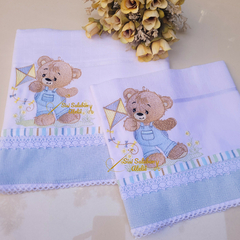 Kit Fralda de Ombro e Boca Ursinho Fofo azul- Personalizável