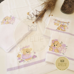 Kit Fraldas 4 peças Ursinha no jardim Lilás - Personalizável - comprar online