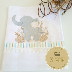 Fralda de Boca Avulsa Elefante folhas - Personalizável
