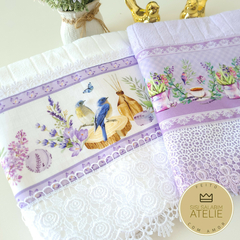 Kit 2 Toalhas De Rosto - Floral Lavanda e Passaro Barrado Digital - comprar online