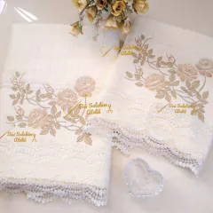 Kit Toalhas de Banho e Rosto Rosas bege - comprar online