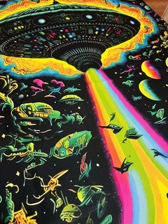 Tapeçaria de Nave Espacial Alienígena Reativa a UV & para Galáxia - Arte de Parede com Tema Espacial - loja online