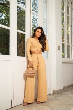 Conjunto Ayla Calça Pantalona e Cropped Manga Longa - comprar online
