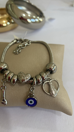 Pulseira Berloque prata c/4 pingentes